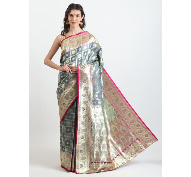 The Weavers Shop By Raavi Pure Banarsi Silk Saree With Unstitched Blouse
